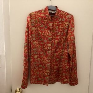 Exquisite Carlisle Silk Red Chinese Print Shirt/Tunic Excellent Condition Sz 8